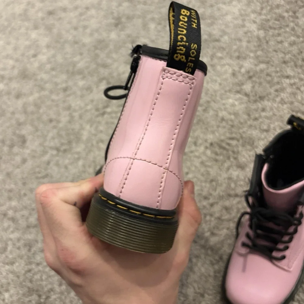 Dr. Martens Patent Leather Pink Toddler Combat Boots - SZ 9c Childs Kids Shoes